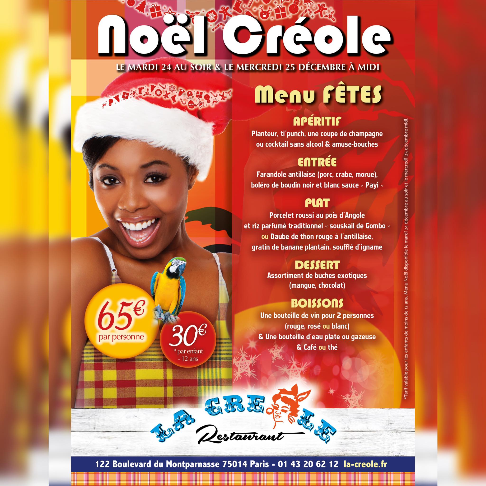 Il est encore temps de réserver !!  Le Noël Créole , c’est demain soir et mercredi midi à La Créole  122, bd du Montparnasse - 75014 Paris  01 43 20 62 12
